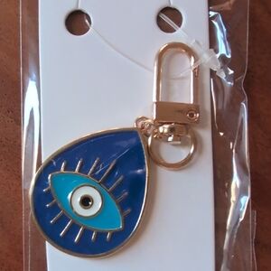 Teardrop Evil Eye Bag Charm with Gold Trim